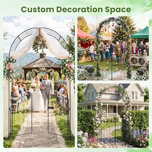 Giantex Garden Arch with Gate, 79" H Heavy-Duty Metal Arbor Trellis - color: Black