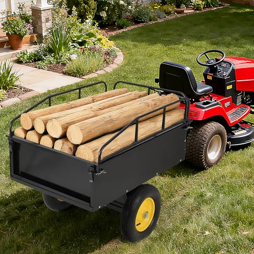 750LB Heavy Duty Dump Cart, 15 Cubic Ft Steel Garden Cart Utility Trailer with Removable Gate & 16" Pneumatic Tires, Pull Behind Hauler for Lawn Mower, ATV/UTV, Tractor for Yard Work, Farming