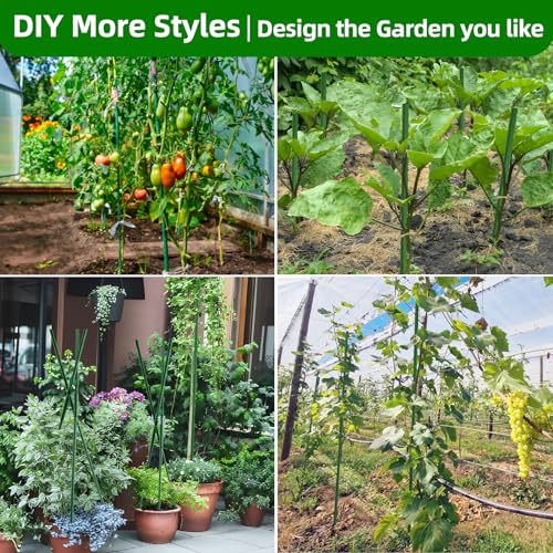 Fabulas Garden Stakes 16 Inch 70 Pack, Diy 4ft 5ft 6ft 7ft 8ft Tomato Stakes Plastic Coated Metal Plant Sticks Stakes Supports with 40 Connectors 30 Rotatable Clips for Indoor Outdoor Plants Vegetable - size: 16inch-70pcs