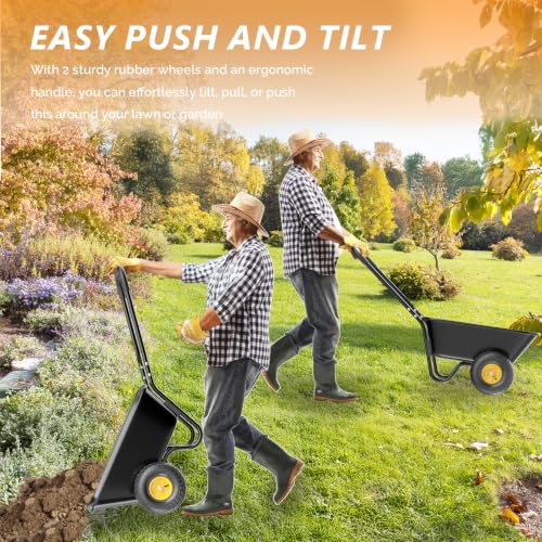 VINGLI Wheelbarrow, Plastic and Steel Wheel Barrel, Garden Cart for Lawn, Gardening, Construction (Black) - color: Black