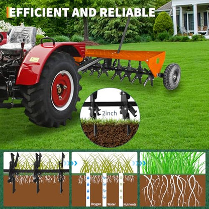 Heavy Duty 48" Tow Behind Lawn Core Aerator – Galvanized Steel Construction, 3" Spikes, Inflatable Wheels, All-Purpose Hitch – Ideal for Lawn Tractor, Mower, ATV – Yard, Garden, Farm Tool Set