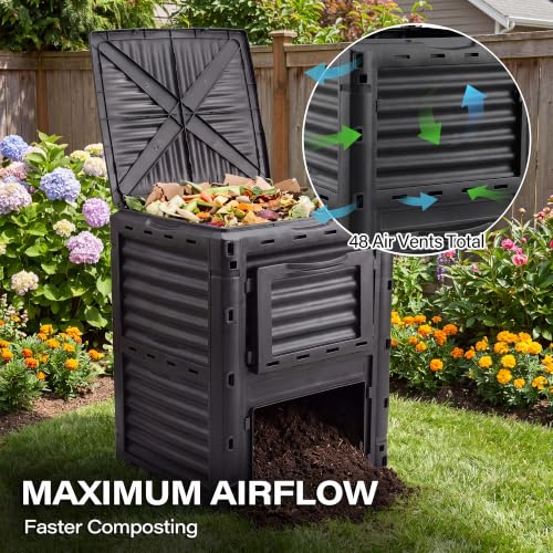 LAUSAINT HOME Outdoor Compost Bin, 80 Gallon Large Capacity Composter for Garden Waste, Fast Creation of Fertile Soil, Black - size: 80 gallon
