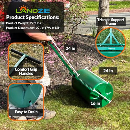 Landzie - Lawn Roller 24 Inch, Water Filled Poly Sod Roller - size: 24 Inches