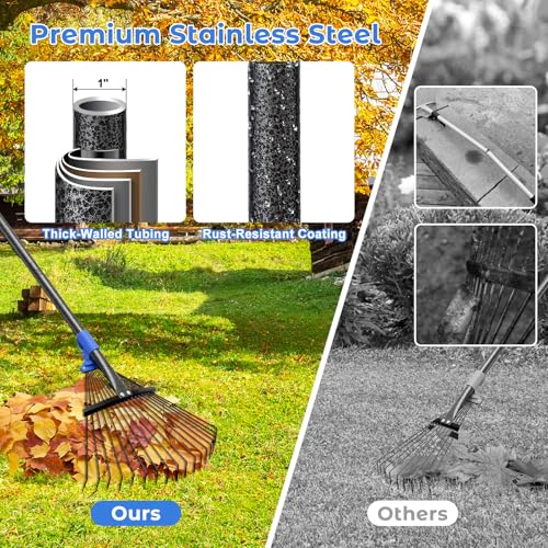 Heavy Duty Garden Leaf Rake-Adjustable Metal Rake with 8-17" Expandable Head,Yard Rakes for Leaves,Grass,Lawns,Shrubs,Flower Beds,Camping,Outdoor Cleanup,Ideal for Women & Kids - style: 6FT