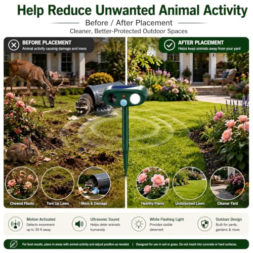 4Pcs Sonic Fortress Pro Deer Repellent Device,Solar Animal Repeller Outdoor
