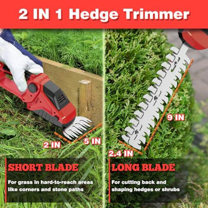 Cordless Hedge Trimmer Compatible with Milwaukee 18V Battery(No Battery),2200RPM Mini Grass Shear,2 in 1 Handheld Electric Hedge Trimmer/Grass Cutter,Shrub/Bush Trimmer for Gardening,Yard