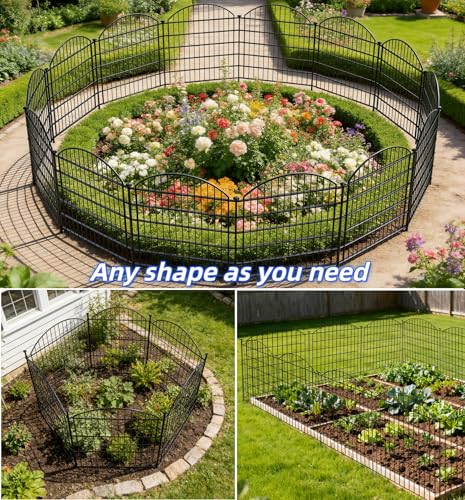 Decorative Garden Fence Panels 36 in(H) x 23.3 ft(L) Above Ground, Dog Fence Outdoor for Yard No-Dig Pet Barrier, Animal Proof Fence Metal Garden Fencing Animal Barrier, 10 Panels with Lock - size: 36x28Inch-10Pack with Lock