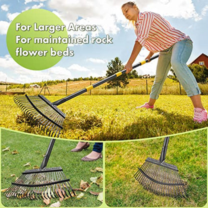 Rake for Leaves, Heavy Duty Leaf Rakes for Lawns & Yard - 65” Adjustable Long Handle 18” Width 25 Metal Tines - Gardening Rake for Adults Kids for Shrub,Grass,Mulch - style: 25 Tines 5FT