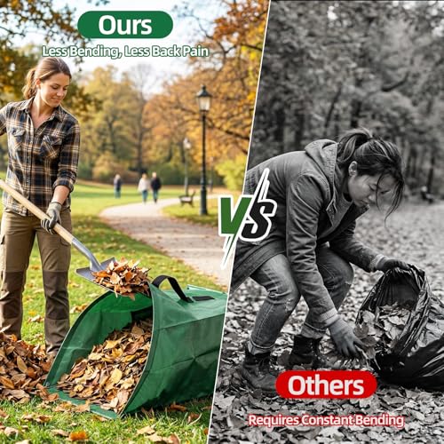 3 Pack 60 Gallon Leaf Collector Bags, Heavy Duty Leaf Pick Up Tool with Fiberglass Support Frame, Reusable Lawn Leaf Pickup Bags, Collapsible Yard Waste Bags for Leaf Cleanup Grass Clippings Debris