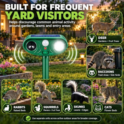 Sonic Fortress Pro Deer Repellent Devices, IP65 Racoon Repellent Outdoor Squirrel Fortress Pro Animal Repeller Cat Deterrent with Motion Sensor& Light to Scare Bear Rabbit Skunk for Garden Yard(4)