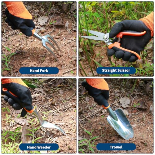 12-Piece Garden Tool Set, Aluminum Hand Tools with Tool Bag, Gardening Gift - color: black