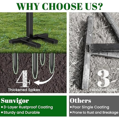 Sunvigor Garden Hose Holder, Heavy Duty Metal Hose Stand with 4 Spikes, Holds Up to 150FT Hose, No Drill Freestanding Hose Reel Alternative for Yard Lawn Outdoor
