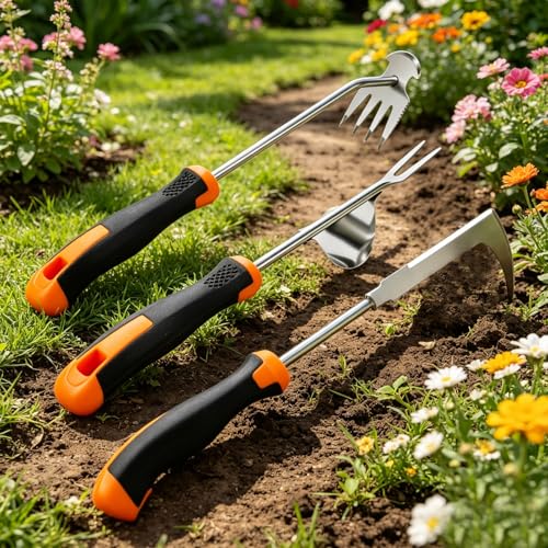 3 Pack Manual Garden Weeder Tool, Stainless Steel Weed Puller, Anti-Slip Rubber Handle Weed Remover for Lawn, Yard, Flower Beds & Outdoor Gardening