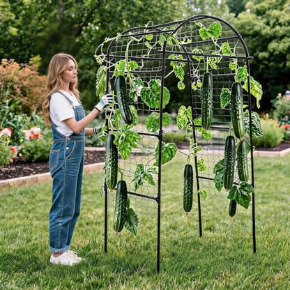 Garden Arch Trellis for Raised Beds, 6.8x3x2.6FT Plant Support for Cucumbers, Melons, Grapes, Roses & Climbing Vegetables, Outdoor Rust-Resistant Trellis for Vertical Growing, Black - size: 6.8x3x2.6FT