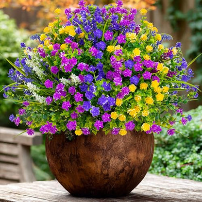 AXYLEX Artificial Flowers for Outdoors, 12 Bundles Fake Plants (Multi) - color: 12 Pcs - Magenta+purple+yellow+lavander