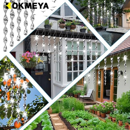 Bird Scare Rods Silver Hanging Plastic Bird Deterrent Device, Wind Driven Rotation Reflective Scare Rods to Keep Birds Away from House Windows Outdoor Garden Yard 12Pcs - color: Silver