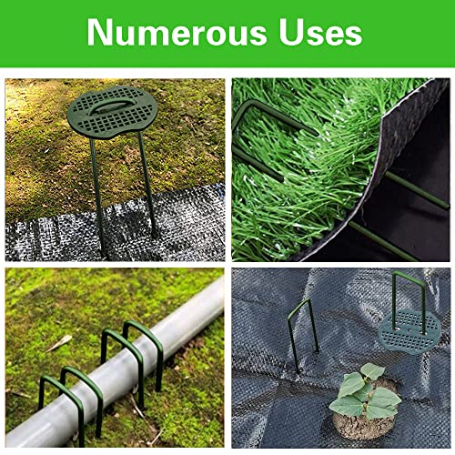 Bakulyor 50pcs Green Artificial Turf Stakes Staples + 50pcs Buffer Washer, 6 Inch 11 Gauge Landscape Staples, Galvanized Lawn Spikes, Heavy Duty Yard Ground Pin for Grass Weed Barrier Sod Fabric - color: Green