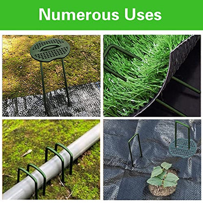 Bakulyor 50pcs Green Artificial Turf Stakes Staples + 50pcs Buffer Washer, 6 Inch 11 Gauge Landscape Staples, Galvanized Lawn Spikes, Heavy Duty Yard Ground Pin for Grass Weed Barrier Sod Fabric - color: Green
