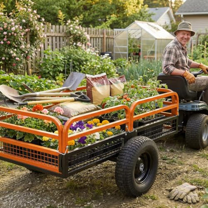 1500 Lbs Steel Dump Cart – 15 Cu ft, Tow Behind ATV/UTV - color: Orange