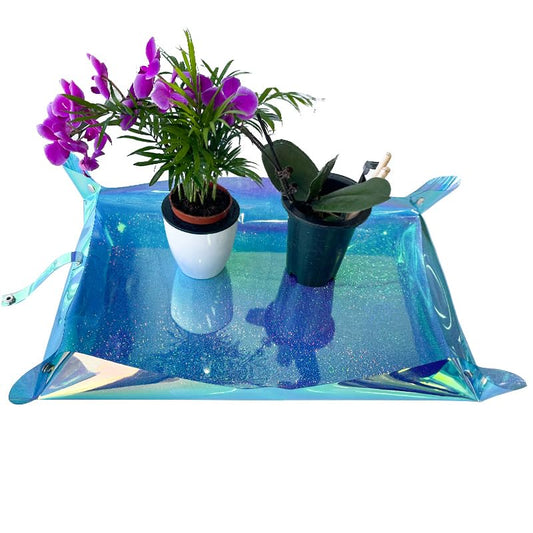 Kasepie Plant Repotting Mat, PVC, Foldable and Waterproof, Holographic Blue with Snowflake Design, 19 x 27 Inch (Blue+Dot) - color: Blue+dot