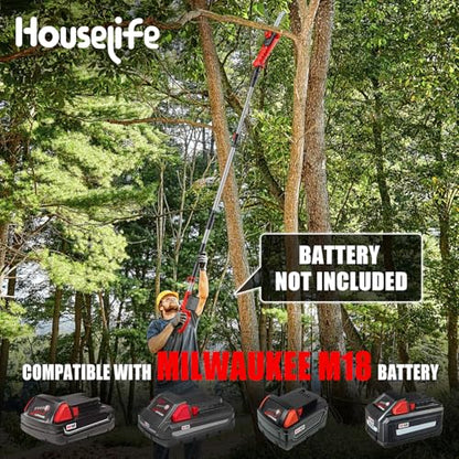 8-Inch Cordless Pole Saw Compatible with Milwaukee M18 18V Battery - color: Red