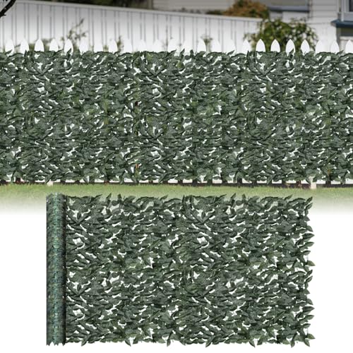 SunnyRoyal 4'x8' Artificial Leaf Faux Ivy Privacy Fence Screen for Outdoor Balcony Patio Decoration Fencing Panel Mesh Back (Laurel Leaves Dark Green) - color: Laurel Leaves Dark green, size: 4x8 Feet