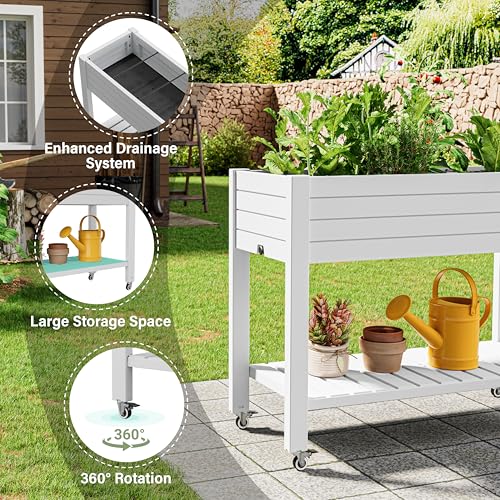 Elevated Raised Garden Bed with Wheels,Planter Box,Ashen-33.7" h - color: Ashen, size: 33.7"h