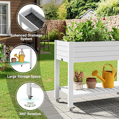 Elevated Raised Garden Bed with Wheels,Planter Box,Ashen-33.7" h - color: Ashen, size: 33.7"h