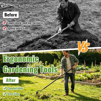 Weeding Rake for Gardening, 70 Inch Weed Puller Tool with Long Handle for Weeding Loosening Soil Cultivating Heavy Duty Metal 6 Tines Weeder for Backyard, Lawn, Garden Beds - size: 6tines