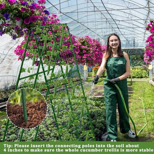 Cucumber Trellis for Raised Beds, 31 X 47 Inch Adjustable Size A-Frame Garden Trellis for Climbing Plant Outdoors with Climbing Net and Plant Support Clip for Vegetable Grape Tomato Garden Supplies - size: 1pack 31 x 47 Inch