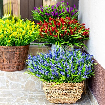 AXYLEX Artificial Lavender Outdoor, 20 Bundles Fake Plants (Purple) - color: Purple