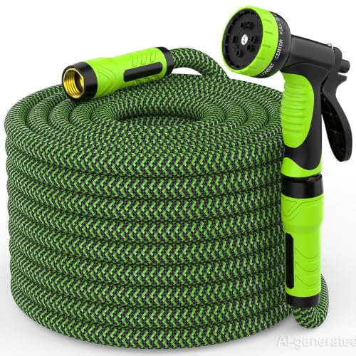 NON-EXPANDABLE Garden Hose 50ft x5/8'', Heavy Duty Flexible Water Hose with 10-Function Sprayer, Lightweight, Leak Proof, Durable Fabric Skin, Pressure Resistant for Yard, Outdoor - size: 50ft