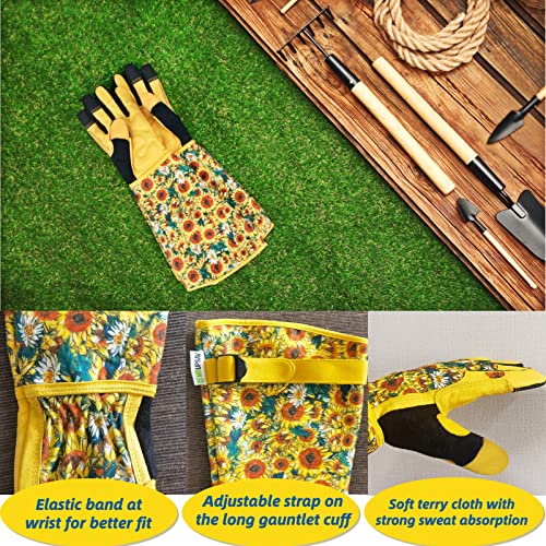 Thornproof Rose&Cactus Gardening Gloves,Gauntlet Garden Glove,Gifts - color: Sunflower, size: Large
