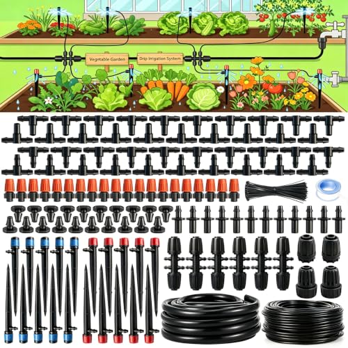 Dianrui 240FT Drip Irrigation System, Automatic Drip Irrigation Kit for Greenhouse/Yard/Lawn/Plant/with 1/2 inch Hose, 1/4 inch Distribution Tubing and Accessories - style: TypeB