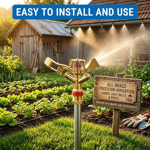 Brass Impact Sprinkler 1/2 Inch 360 Degree Rotating Garden Lawn Irrigation