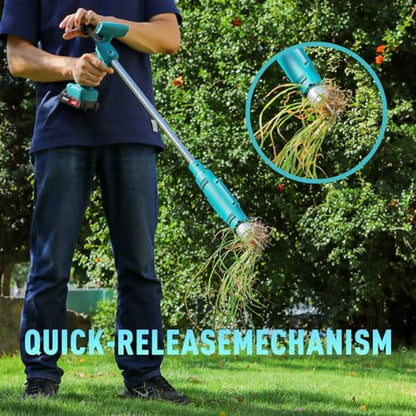21V Electric Weed Puller Tool, Stand Up Heavy Duty Weed Puller w/3000mAh Battery*2, Root Weeder for Lawn/Yard