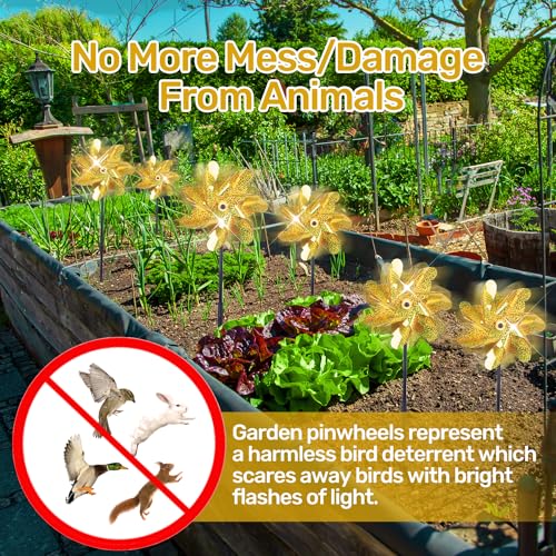 BATTIFE Preassembled Reflective Pinwheels for Yard & Garden, Gold, 10 Pack - color: Yellow, size: 10 Pack