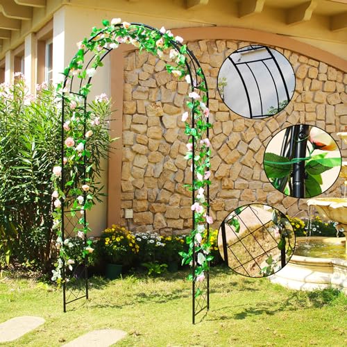 Metal Garden Arch Pergola Arbor 7.9 Ft H x 3.8 Ft W with Stakes - color: Black Arch-B