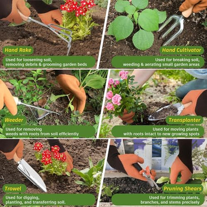 22Pcs Gardening Tools Set for Women Heavy Duty Garden Hand Tools Kit Birthday Gifts for Mom Wife Grandma Beginner Gardening Accessories with Tote Bag/Shovels/Repotting Mat/Plant Labels/Gloves - color: Dark Green