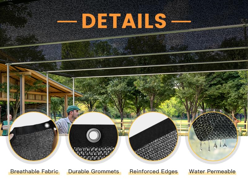 VICLLAX 70% Shade Cloth, 6x6FT Durable Black Mesh Trap with Every 3 FT Grommet, Sun Shade Fabric Netting for for Plants Cover, Greenhouse, Chicken Coop, Barn Kennel, Garden Patio - size: 70%-06 x 06 FT