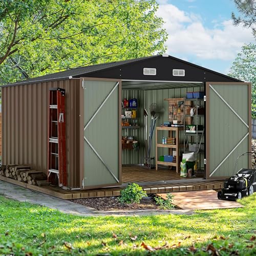 Devoko 10x10 FT Outdoor Storage Shed, Brown - color: Brown, size: 10x10 FT