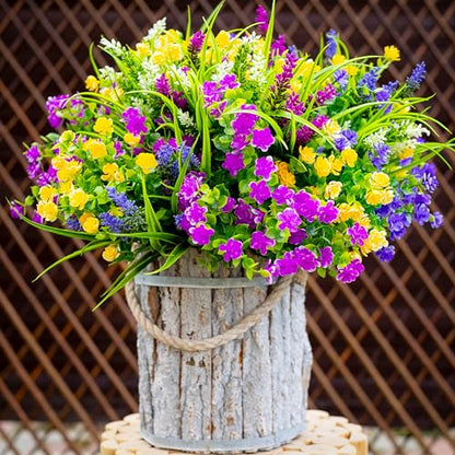AXYLEX Artificial Flowers for Outdoors, 12 Bundles Fake Plants (Multi) - color: 12 Pcs - Magenta+purple+yellow+lavander