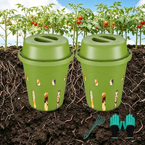2-Pack Mini Inground Worm Composter, Underground Worm Farm with Aeration & Animal-Proof Lid, Organic Vermicomposting Container for Garden, Raised Beds & Yard, Easy for Beginners, Green - size: 2-pack