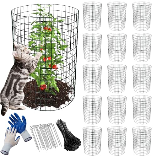 16 Pack 13.8x12 inch Plant Protector, Wire Garden Cages with Stakes & Ties - size: 48PCS-13.8"x 12"
