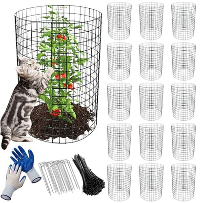 16 Pack 24x12 inch Plant Protector, Wire Garden Cages with Stakes & Ties - size: 48PCS-24"x 12"