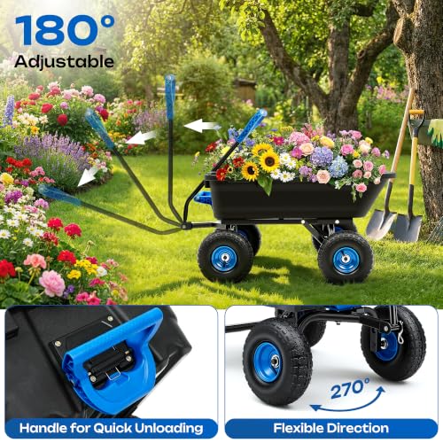 Autodaya Garden Dump Cart, Heavy Duty 1400LBS Wheelbarrow Wagon with Hitch - color: 1400|black+blue