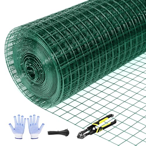Tongmo 24" x 100' Green Hardware Cloth, 1inch Mesh Chicken Wire Fence, 19 Gauge Vinyl Coated Wire and Welded Wire Roll,Garden Fence, Poultry Netting for Rabbit/Duck/Chicken Coop