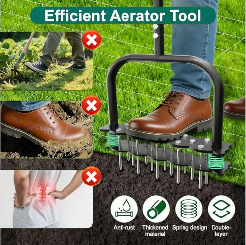 Lawn Aerator Tool, Black Manual with 14 Iron Spikes - color: Black