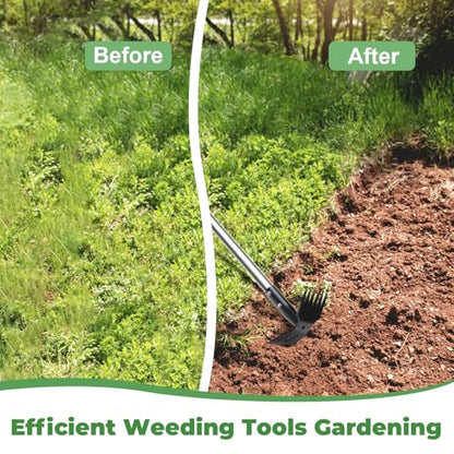 2 in 1 Weed Puller Tool with 60" Long Handle for Yard, Lawn, Patio, Garden