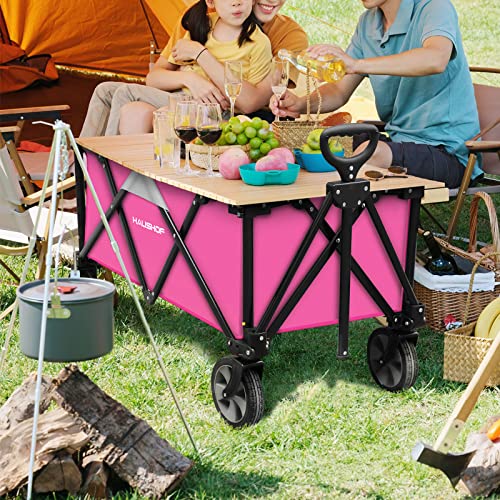 HAUSHOF Collapsible Outdoor Utility Wagon, 176 lb Load Capacity, Pink - color: Pink